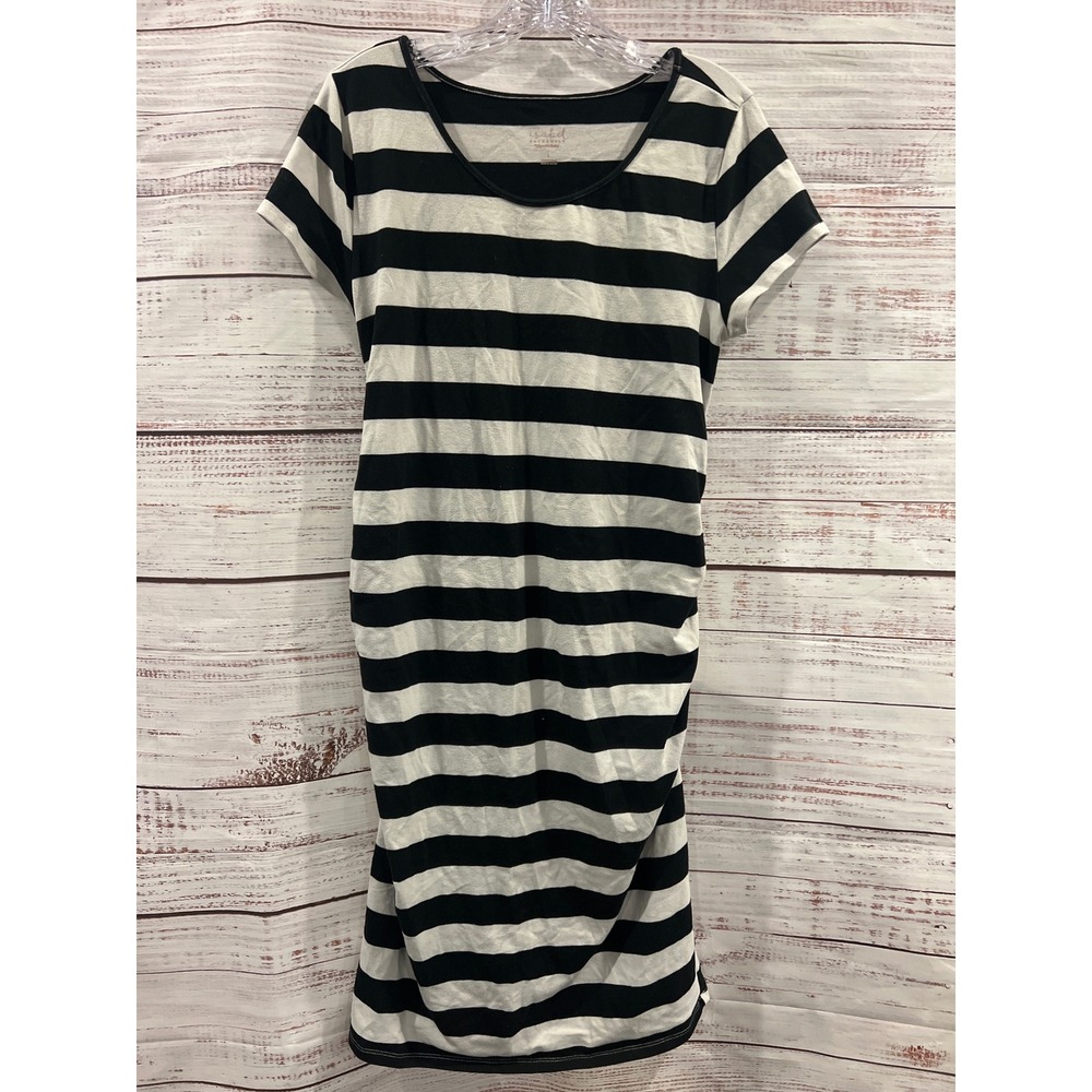 Isabel Maternity Black White Striped Ruched Side T-Shirt Dress Large L